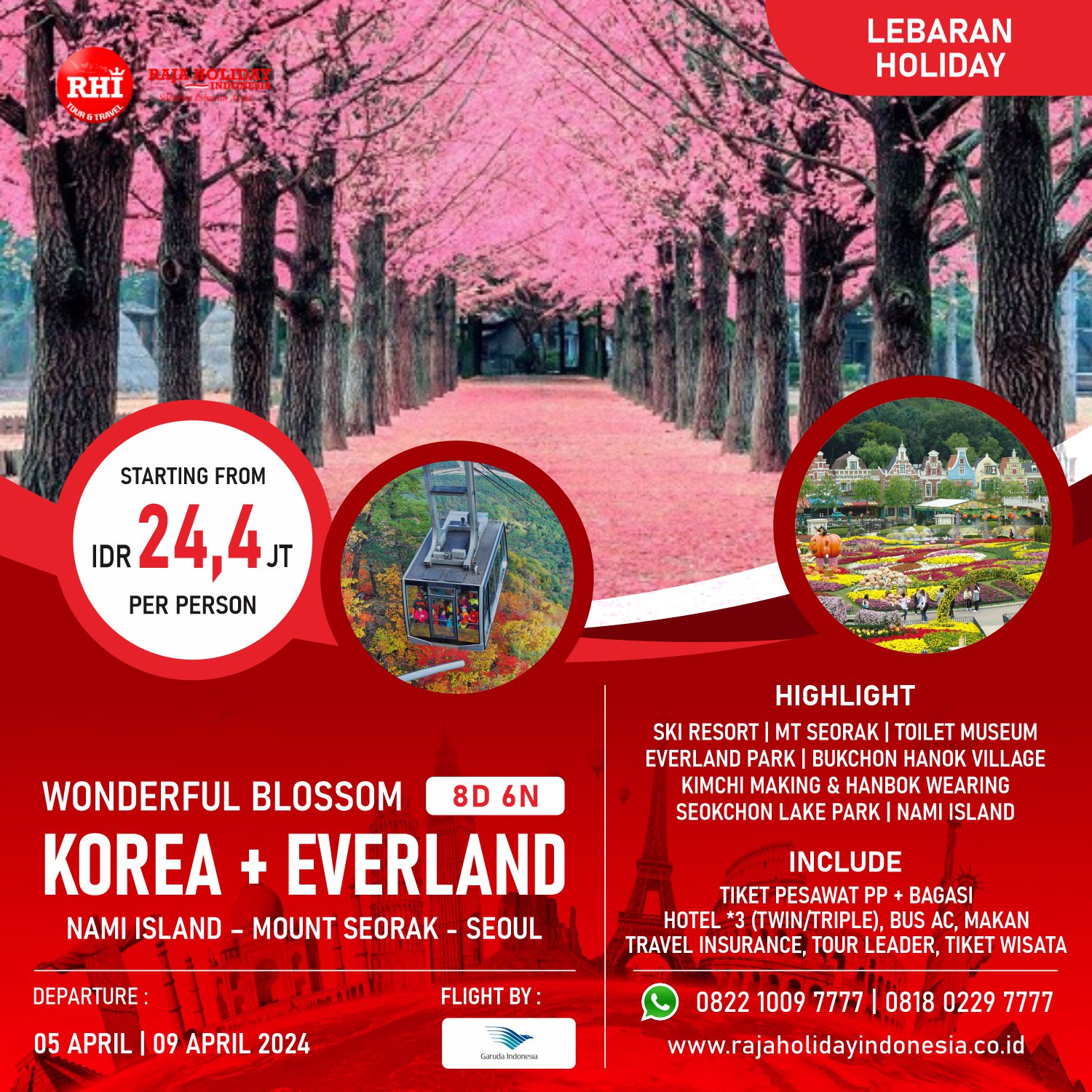 Paket Tour Korea Murah Trip Liburan Wisata Seoul 2024   Tour Korea Wonderful Blossom Everland Theme Park Nami Island Mount Seorak Seoul Idul Fitri Lebaran 2024 